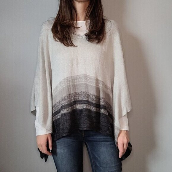 💘Sonoma Gray/Black Stripe Lightweight Poncho Women's Size S-M - Picture 1 of 12
